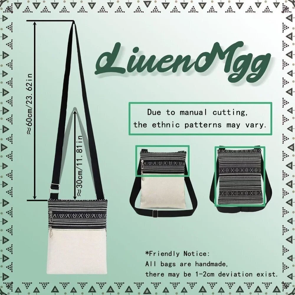 Small Ethnic Pattern Crossbody Bag with Zipper Pocket and Adjustable Strap - Picture 6 of 7